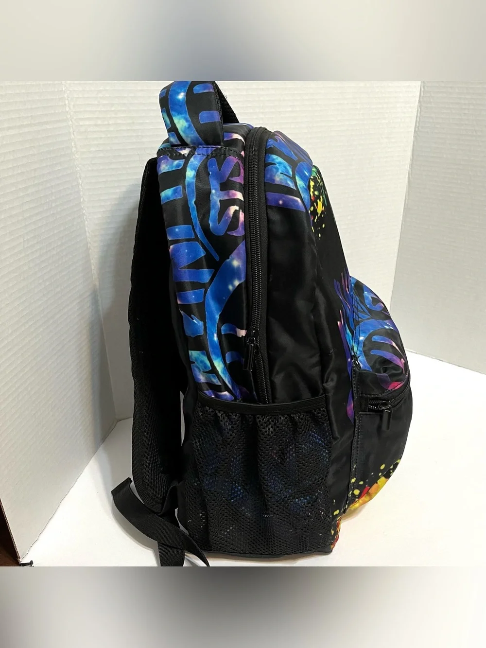 Infinite STS Graphic Black Backpack with Neon Paint-Splash